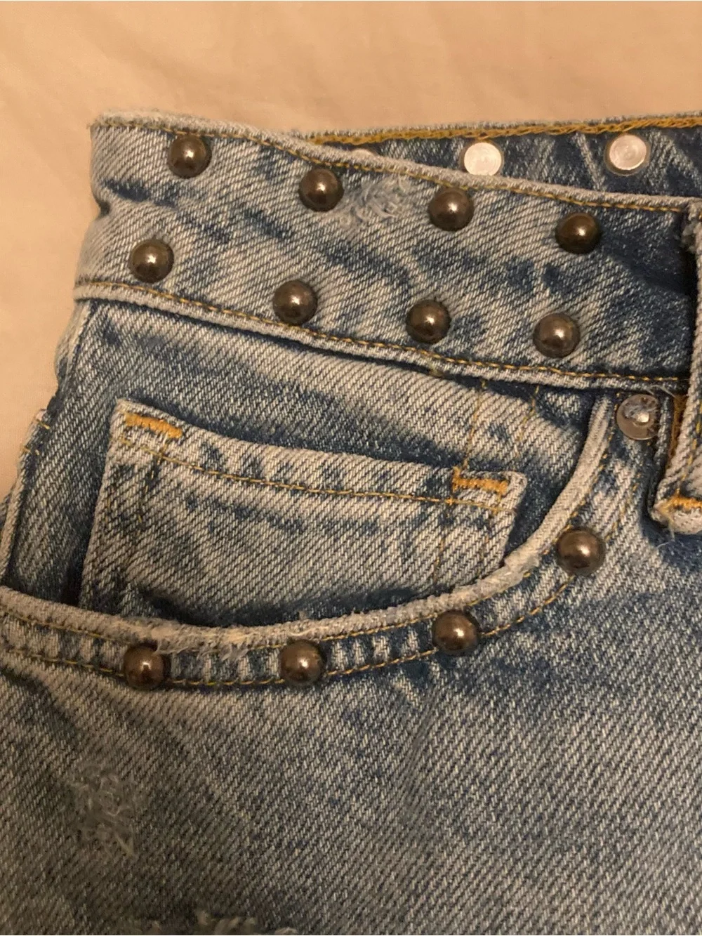 All Saints Studded Blue Denim Mini Skirt size US 0